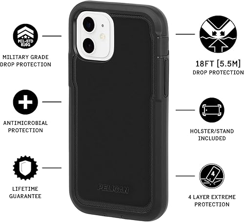 Miniatura 3 de Pelican - Serie Voyager - Funda para iPhone 12 Mini (5G), protección militar contra caídas, de 5.4 pulgadas, color negro
