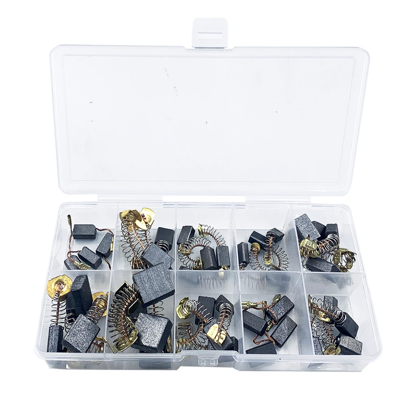 NAYAGOGO 40 PCS/ 10 Sizes carbon brushes, Electric Motor Carbon Fibrer Brushes Spare, for Replacement Repair Power Tools and Motors Part Such as Electric Hammer Drills, Circular Saws, Angle Grinders