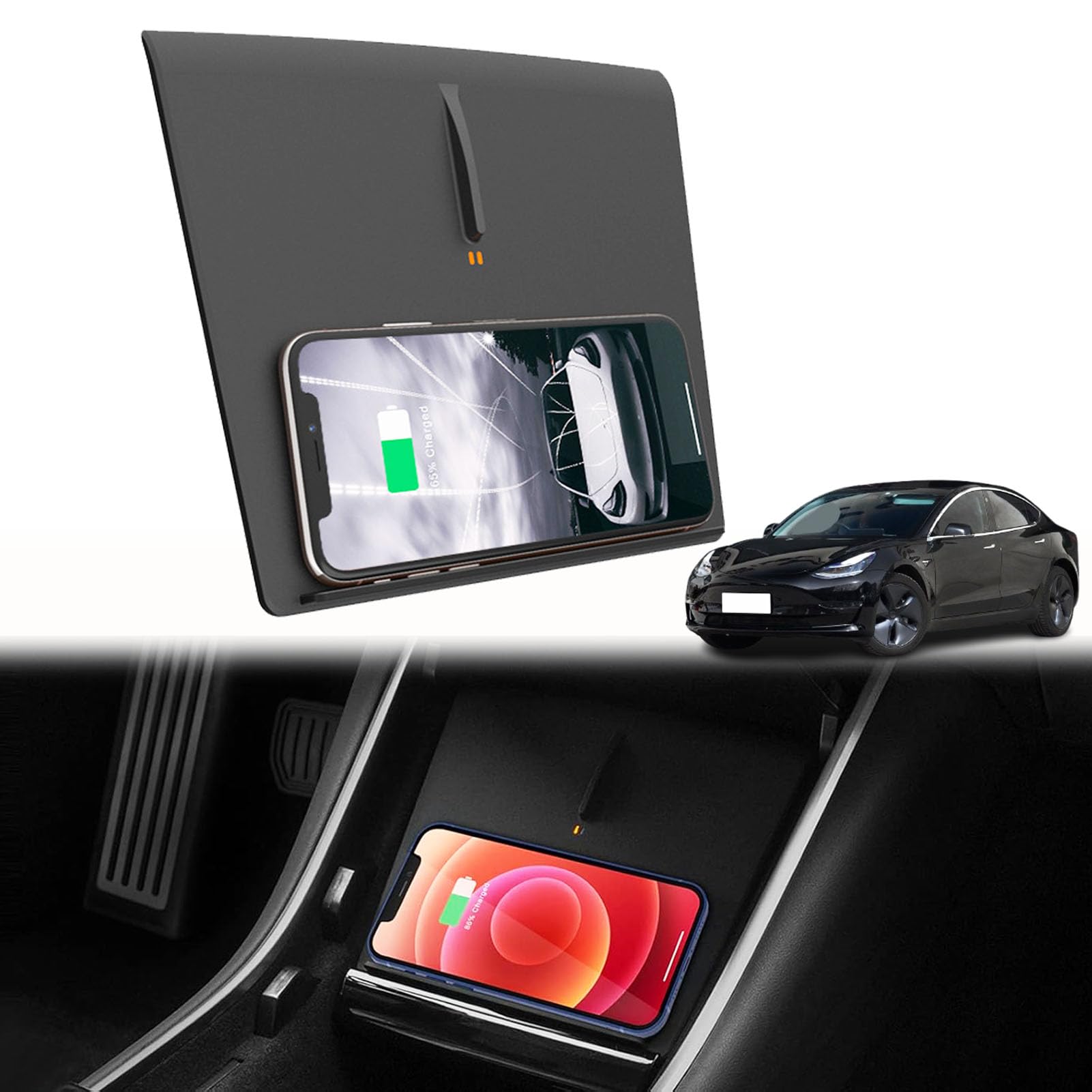 Podwójna Bezprzewodowa ładowarka Samochodowa do [2017-Przed Czerwcem 2020] Tesla Model 3, 15W Panel Akcesoriów Konsoli środkowej, Szybka ładowarka do i-Phone Sam-sung