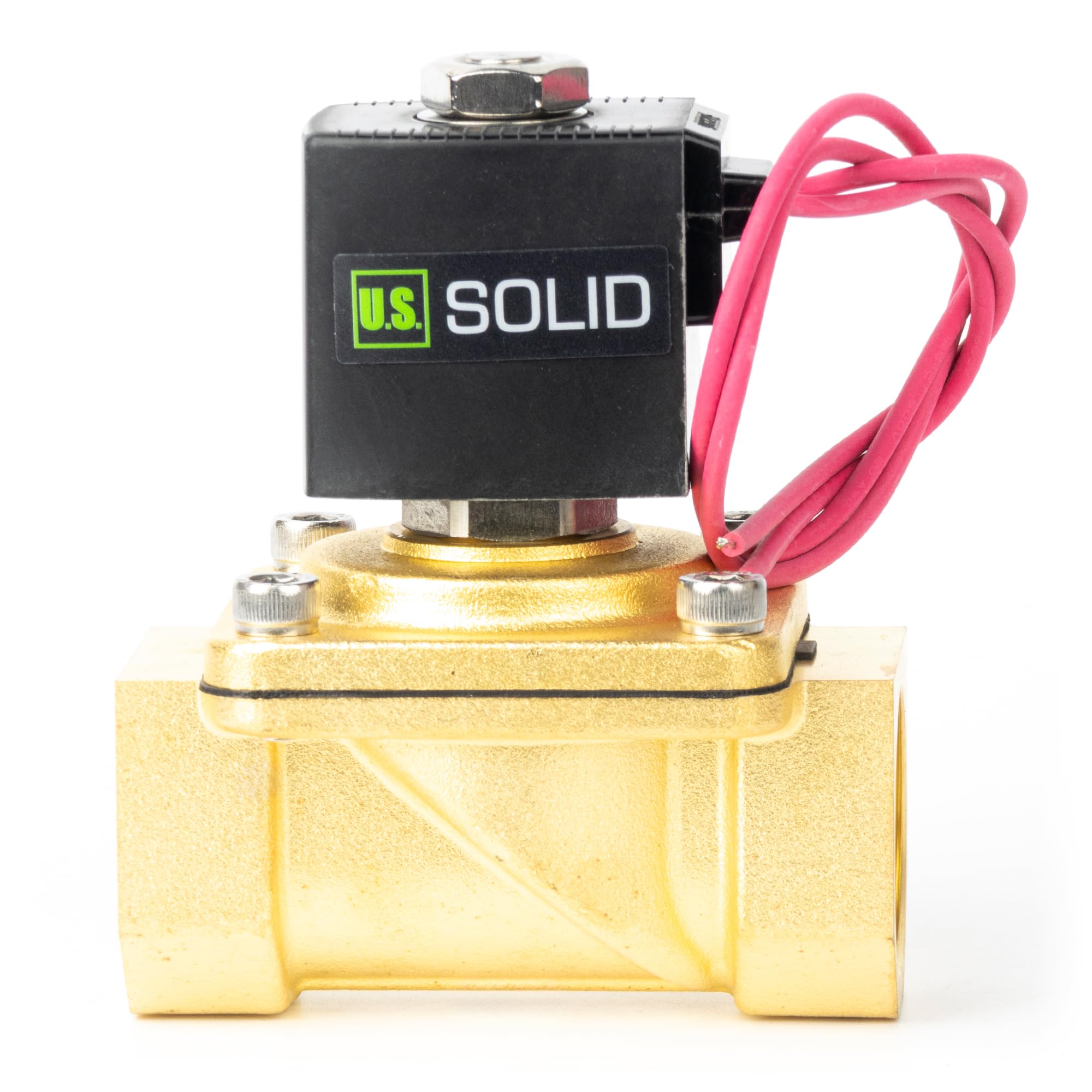 U.S. Solid Válvula solenoide de 1 pulgada, latón CC 12 V con sello Viton, normalmente cerrada, tipo de cable de plomo, rosca G
