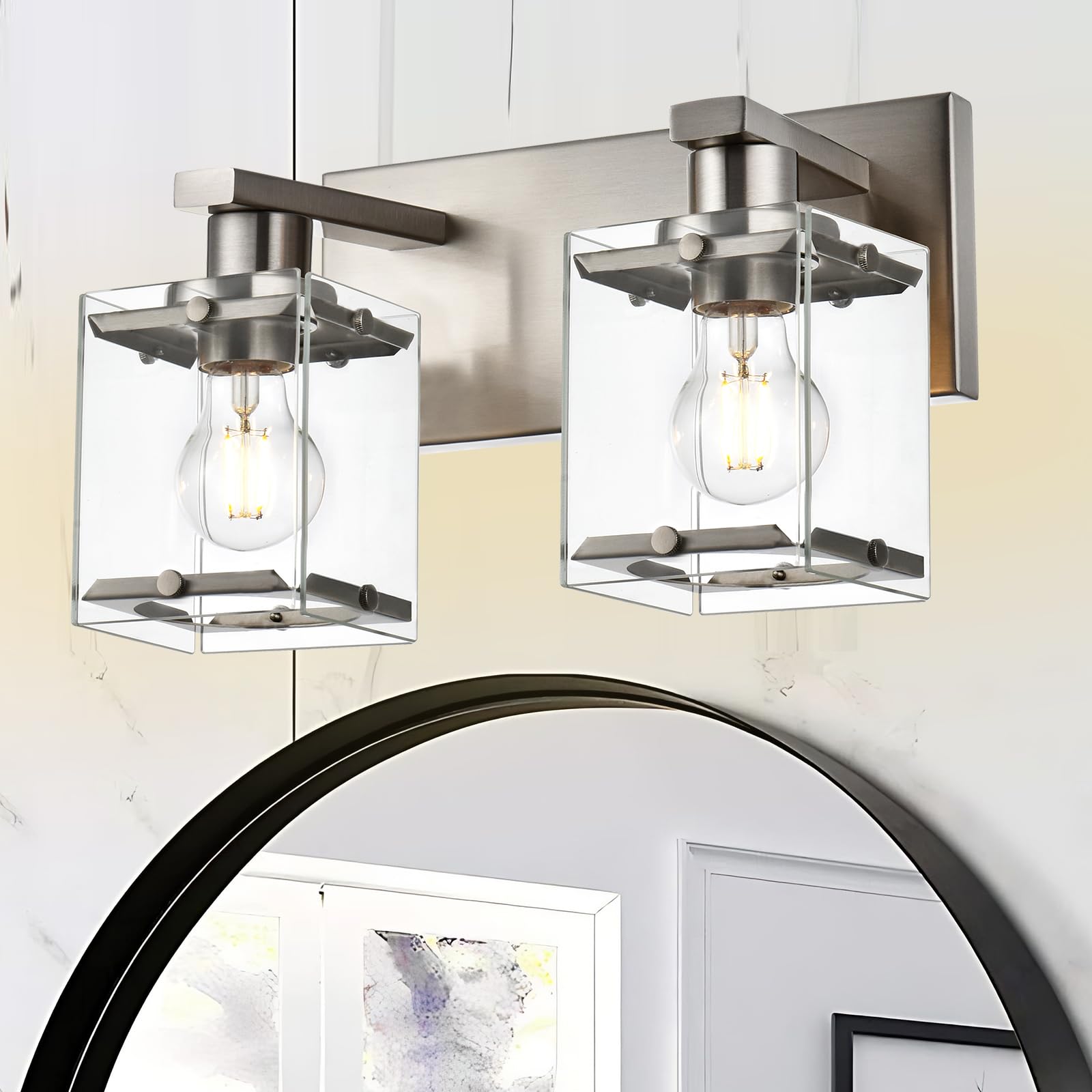 Photo 1 of WINSHEN 2-Lights Wall Sconce Lighting E26 Bulb Base, Modern Brushed Nickel Bathroom Vanity Light for Over Mirror Bedroom Cabinet, Wall Light Fixtures with Clear Glass Shades