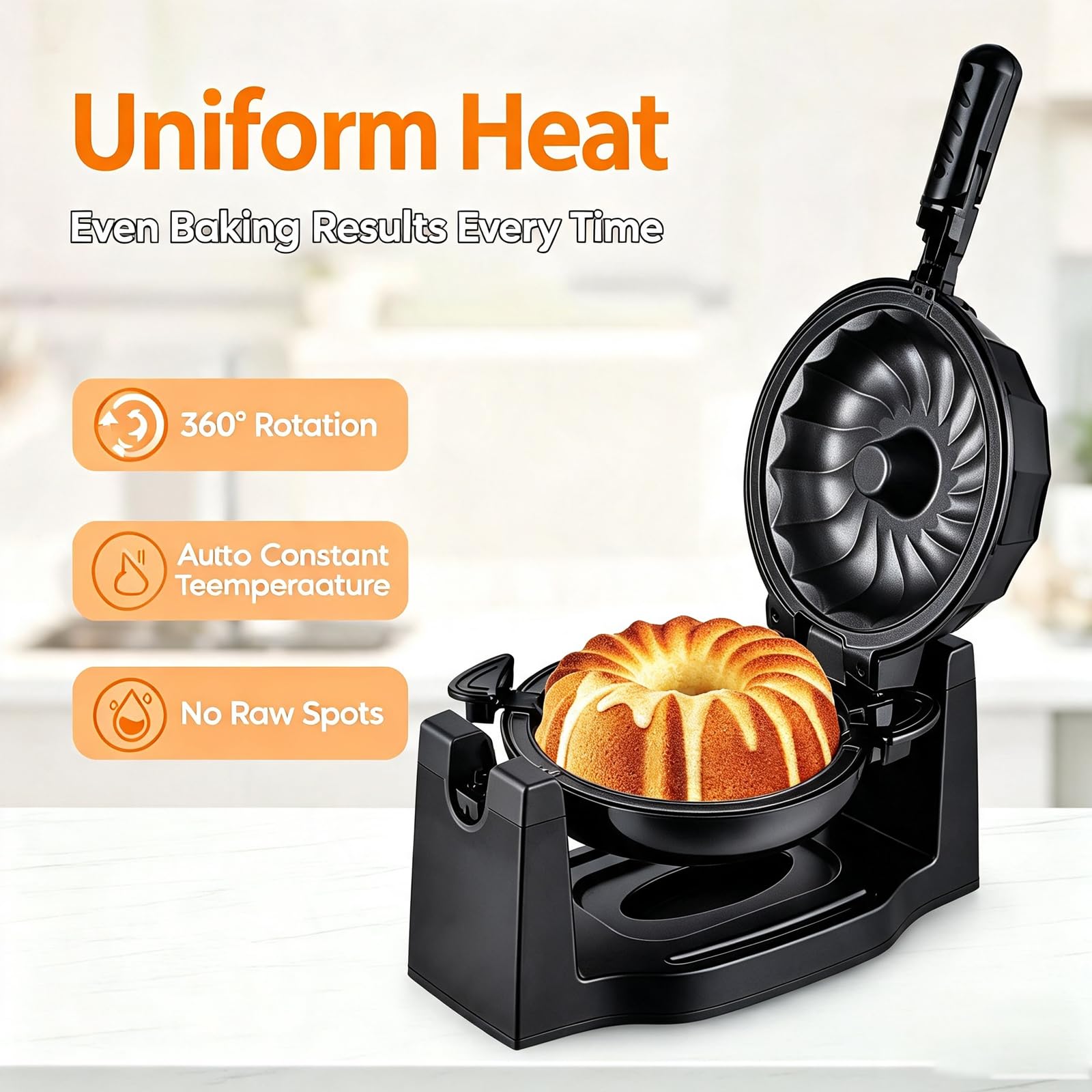 Máquina De Pan Multifuncional De 1800 W, Máquina Eléctrica Para Hacer Pastel De Lava Con Calentamiento Uniforme, Temperatura Constante Automática, Bandeja Antiadherente, Base Antideslizante