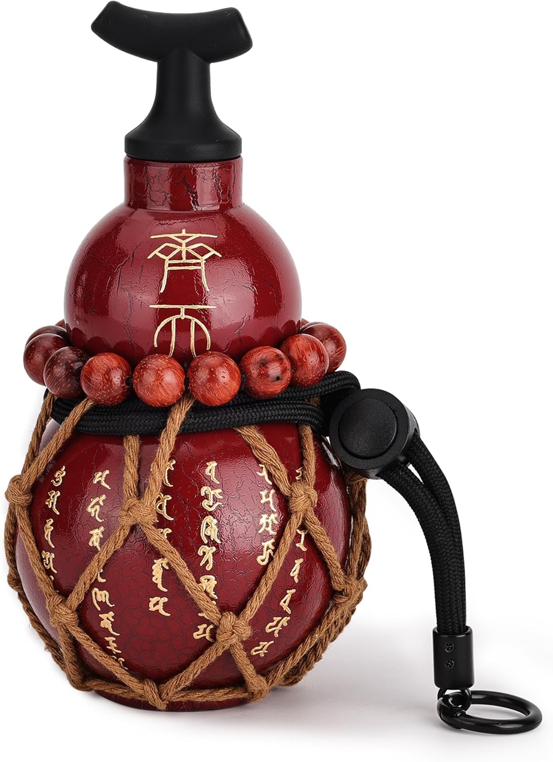 Gourd-Shaped Novelty Water Bottle, 8 oz Mini Portable Cute Flask with Strap, BPA-Free Tritan Unique Bottle for Camping, Party, Home Bar (Cracked Red)