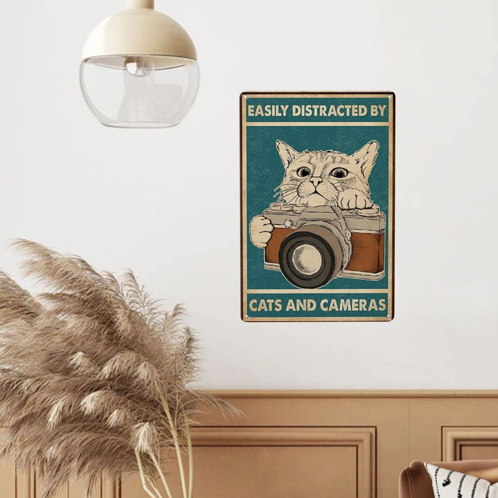 Targa in alluminio vintage con scritta easily distracted by cats and