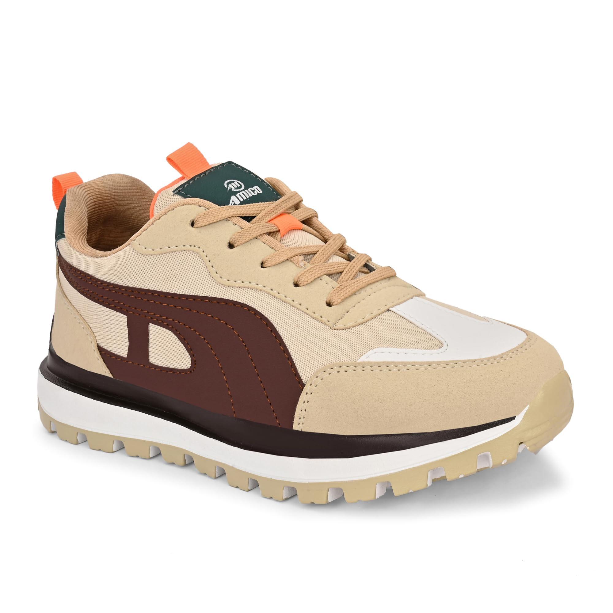 Amico Men Speed Run Ultra Lite Sports Running,Walking & Gym Shoes Lightweight Extra Jump Casual Sneaker Lace-Up Shoes (White/Tan, UK Footwear Size System, Adult, Men, Numeric, Medium, 7) 2