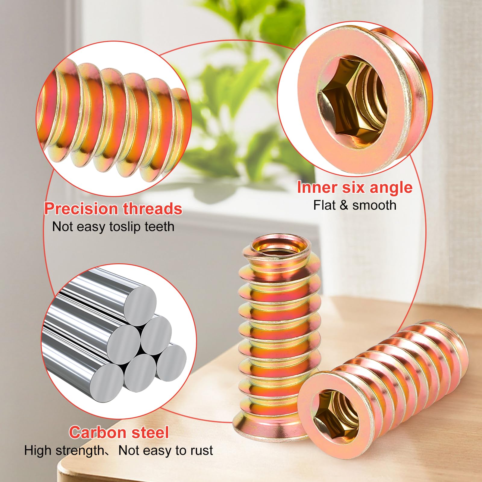 msymsyu 25 Pcs Threaded Inserts M6x10mm Insert Nuts Hex Drive Head Nuts Carbon Steel Threaded Inserts for Wooden for Various Wood Furniture Manufacturing and Assembly - Image 3