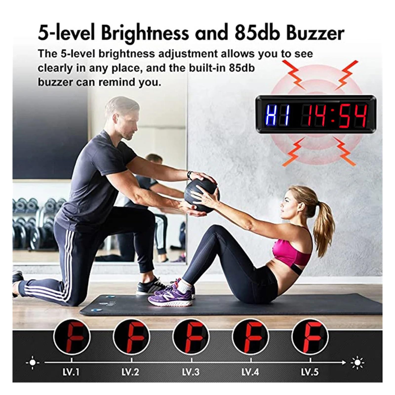 Timer Sport, Minuterie de Gymnastique d'entraînement Physique, minuterie d'intervalle, Horloge à Chiffres LED de 2.3 Pouces, Horloge Bas/Haut, chronomètre avec télécommande(1.5 inch Green Red)