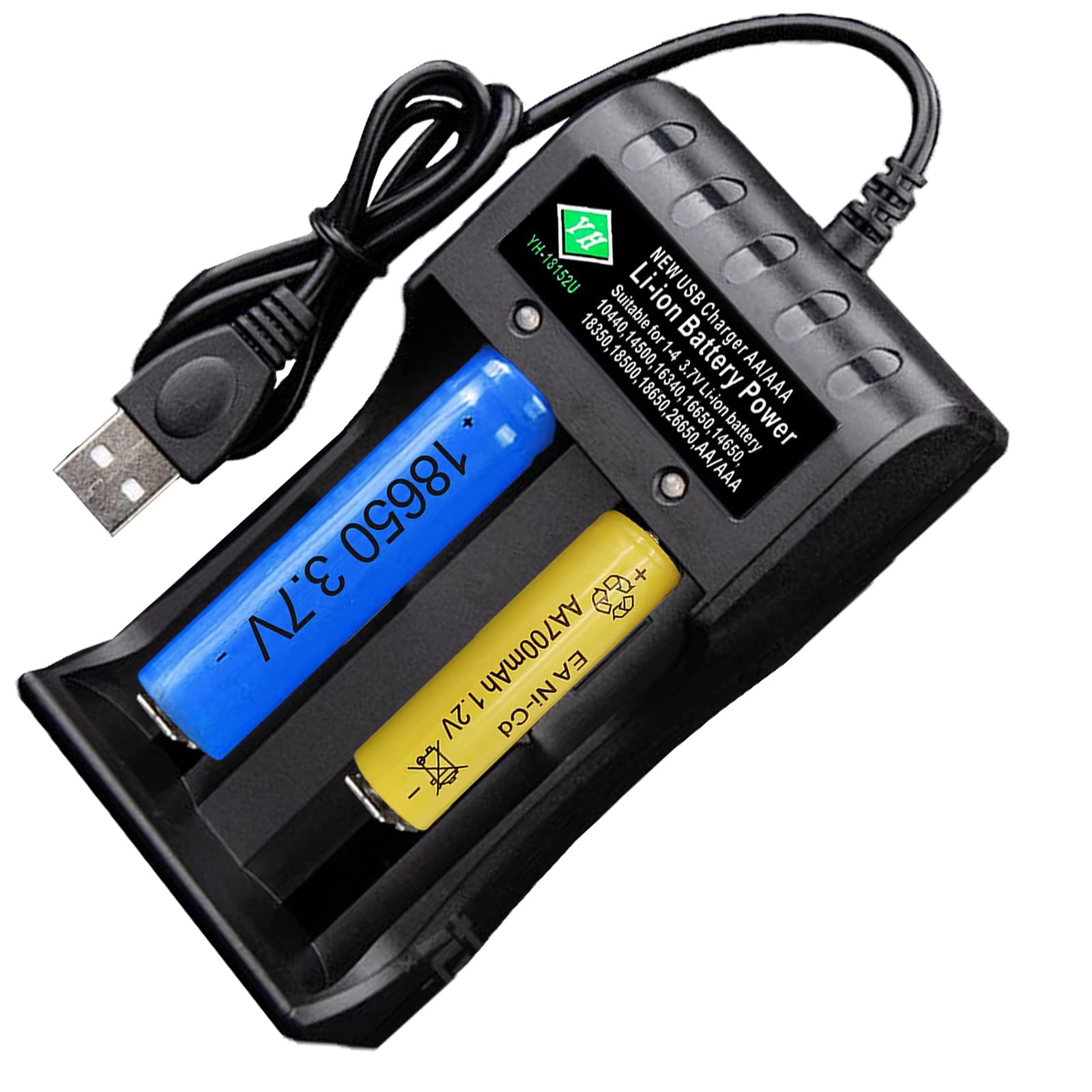 18650 Universal Battery Charger,2 Separate Smart Fast Charging Slots for 3.7V Li-on 18650 18500 18490 18350 16340(123A) 1.2V Ni-MH Ni-Cd A AA AAA AAAA Battery(no Battery)
