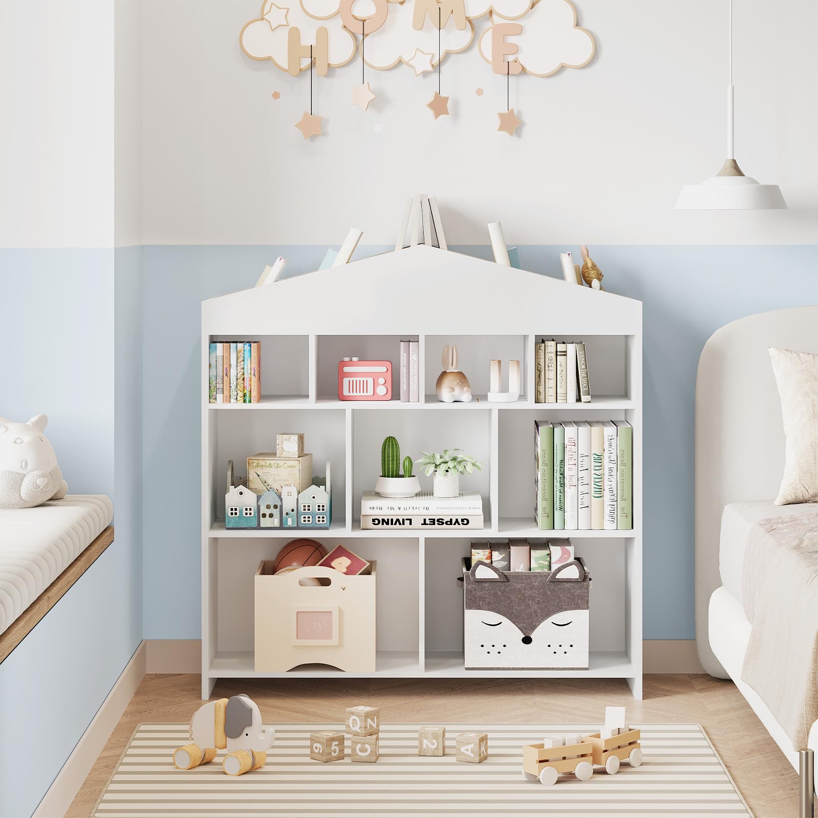 Aptliton Kids Bookshelf and Toy Organiser,Children's Storage Shelf Unit with 9 Cubby Compartments,Open Shelf Bookcase for Kids'Room,Playroom and Nursery