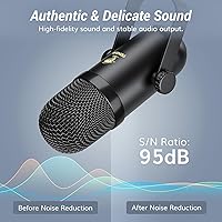 Vista 3 de TONOR Paquete de equipo de podcast para 2, mezclador de audio con micrófono dinámico y juego de brazo de brazo, micrófono XLR con interfaz de audio