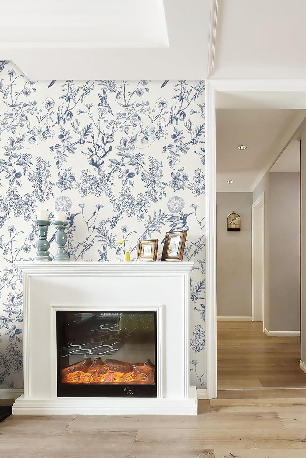 Safiyya Peel and Stick Modern Wallpaper Floral Birds Contact Paper Blue and White Wall Paper Boho Removable Self Adhesive Wallpaper Vinyl Rolls 787"x17.3"