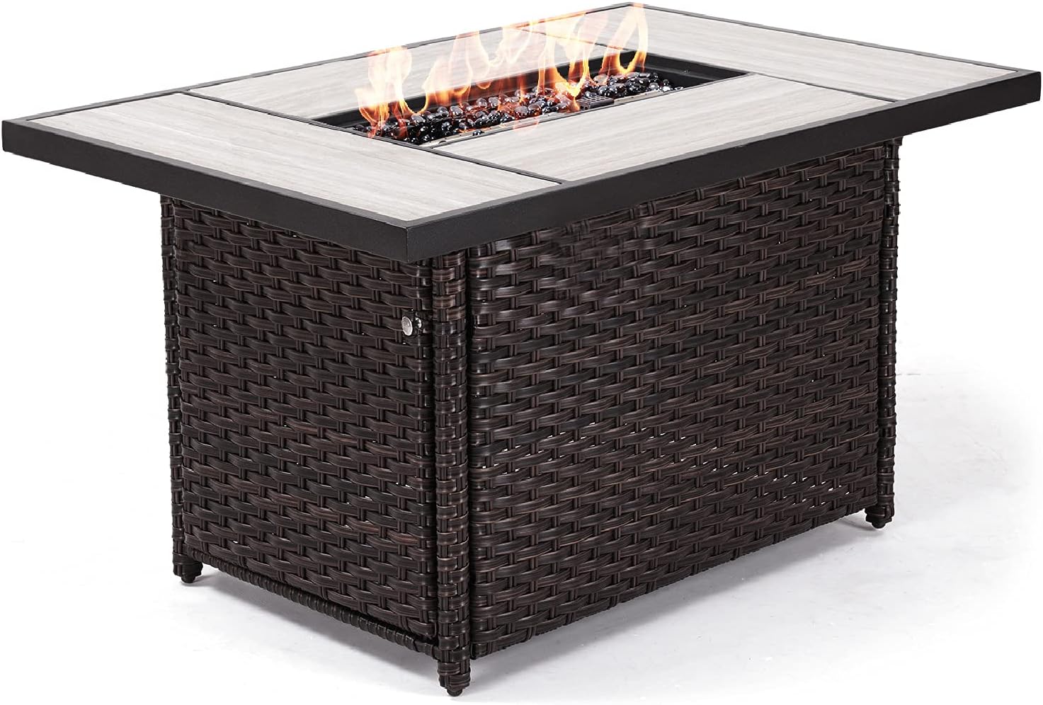 Grand Patio Outdoor Gas Fire Pit Table, 43 Inch 50,000 BTU Rectangle Patio Propane Fire Pit Table with Ceramic Tile Top and Resin Wicker Base, Rectangle