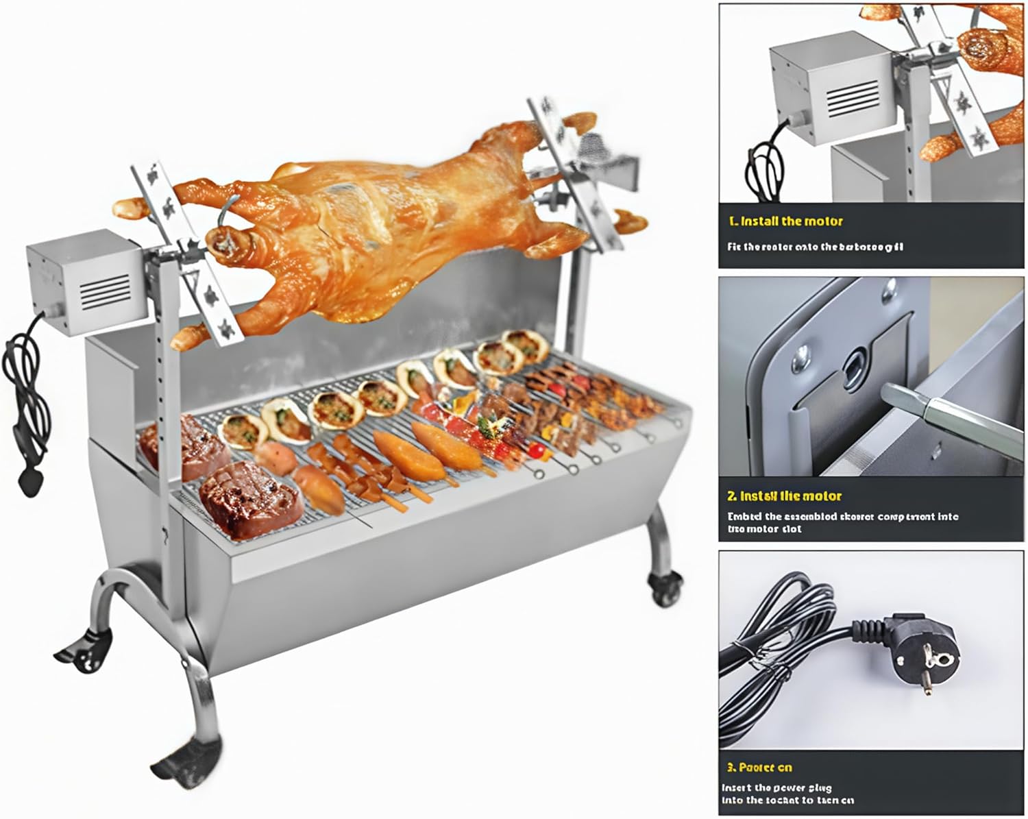 BBQ Motor 110V 15W Rotisserie Stainless Steel Electric Motor, Grill Motor High Load Rustproof Stable Electric Grill Motor for Pork Roast (Load 140~160KG)