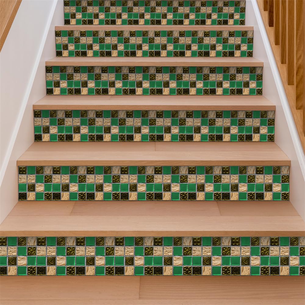 Naklejki na płytki Green Gazon & Gold, samoprzylepne naklejki z PCW, trwałe i wodoodporne, na ściany, podłogi i kuchnie/łazienki, 10 x 10 cm (zestaw 30 sztuk).