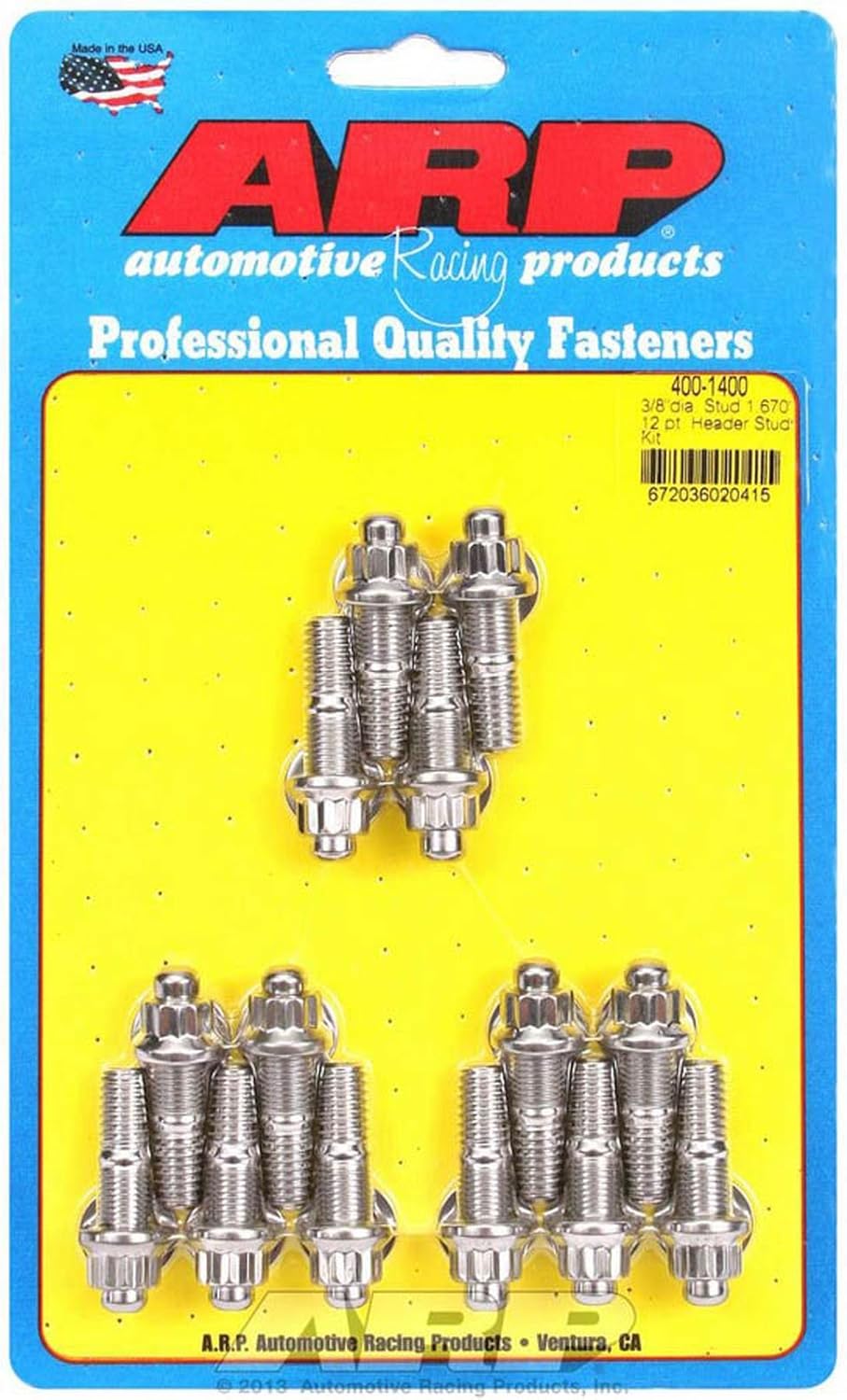 ARP 400-1400 3/8" x .750" UHL Stainless Steel Header Stud Kit - 14 Piece
