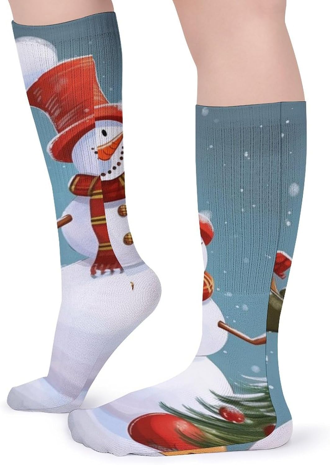 5-Pack Knee High Socks, 15.7 Inch Breathable Casual Socks Christmas Snowman Stockings for Men Women