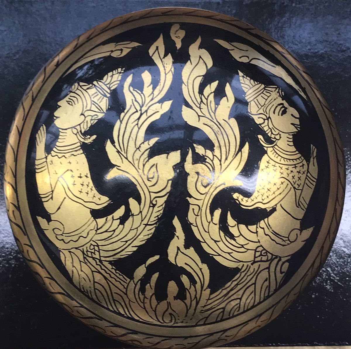 Amazon.co.jp: タイ 黒漆箔絵 香合 漆器 小物入れ 蒔絵 東南アジア