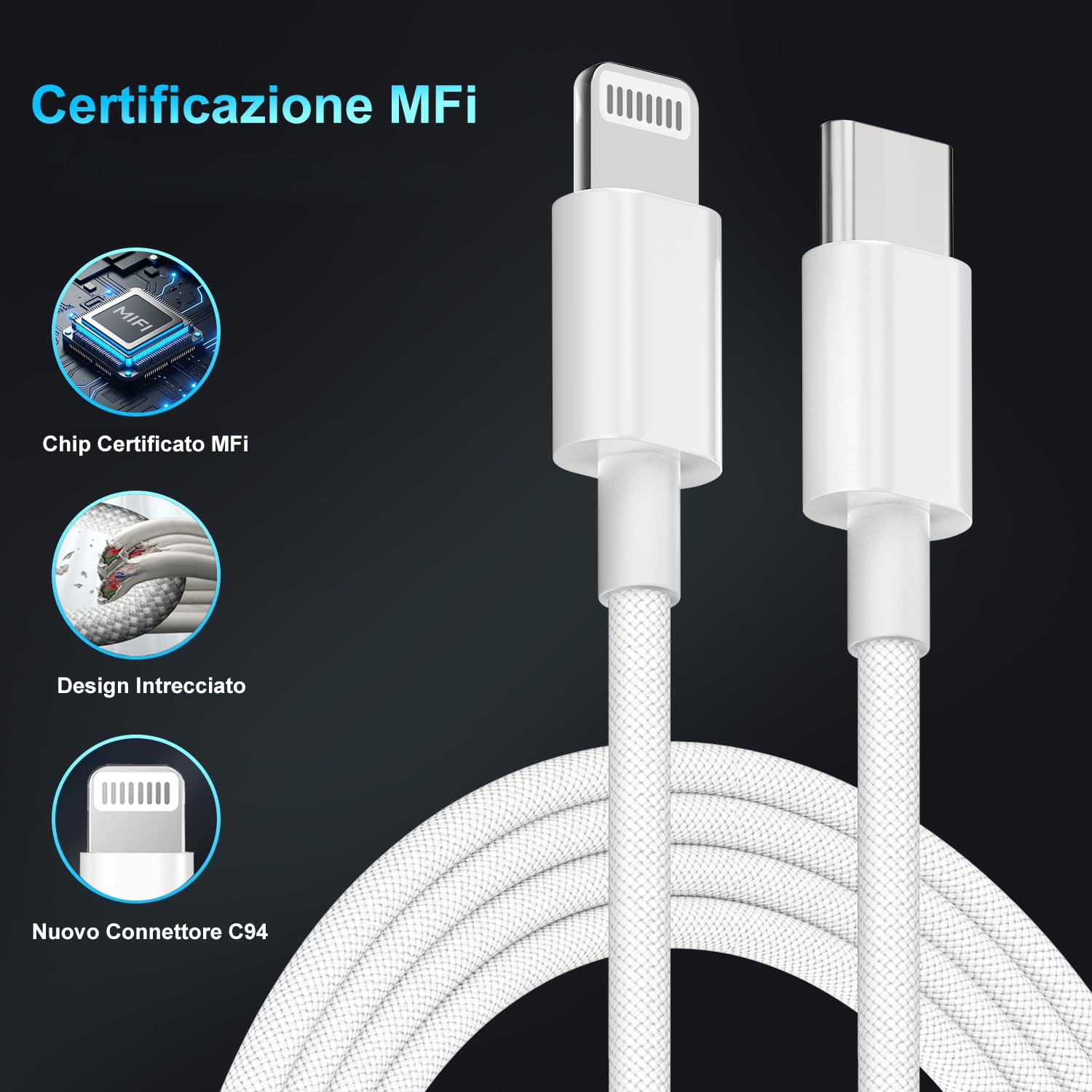 Apple MFi Certified 25W USB C Caricatore iPhone 14/13/12/11 Pro Max Plus Mini SE XR X XS 8 7 6 con Cavo Lightning 1m