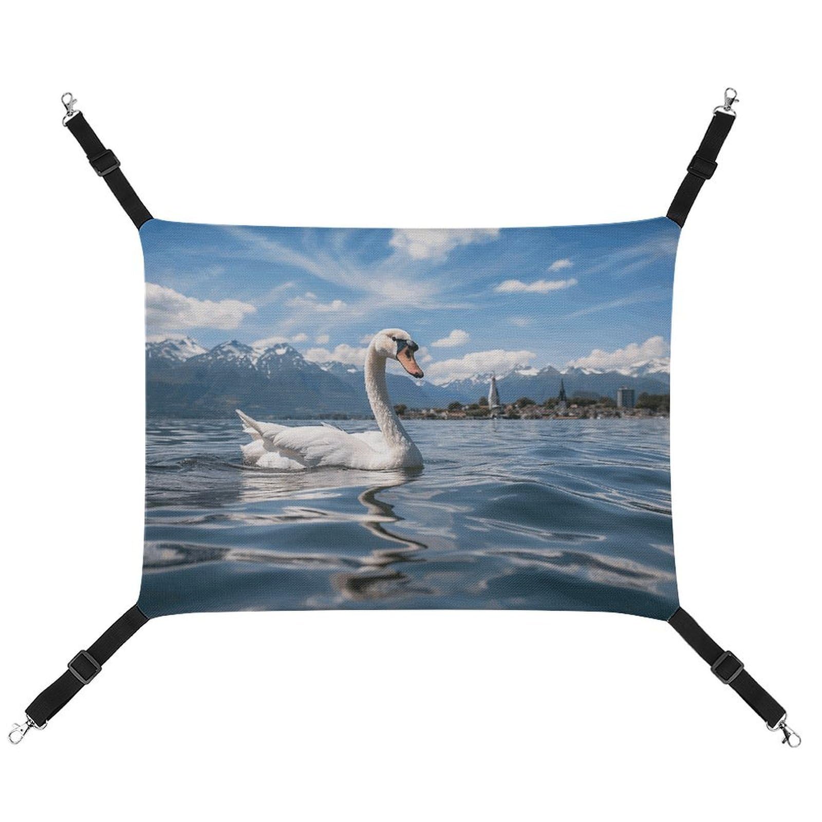 Hamac pour chat suspendu pour la sieste - Lit réglable motif cygne pour petits animaux
