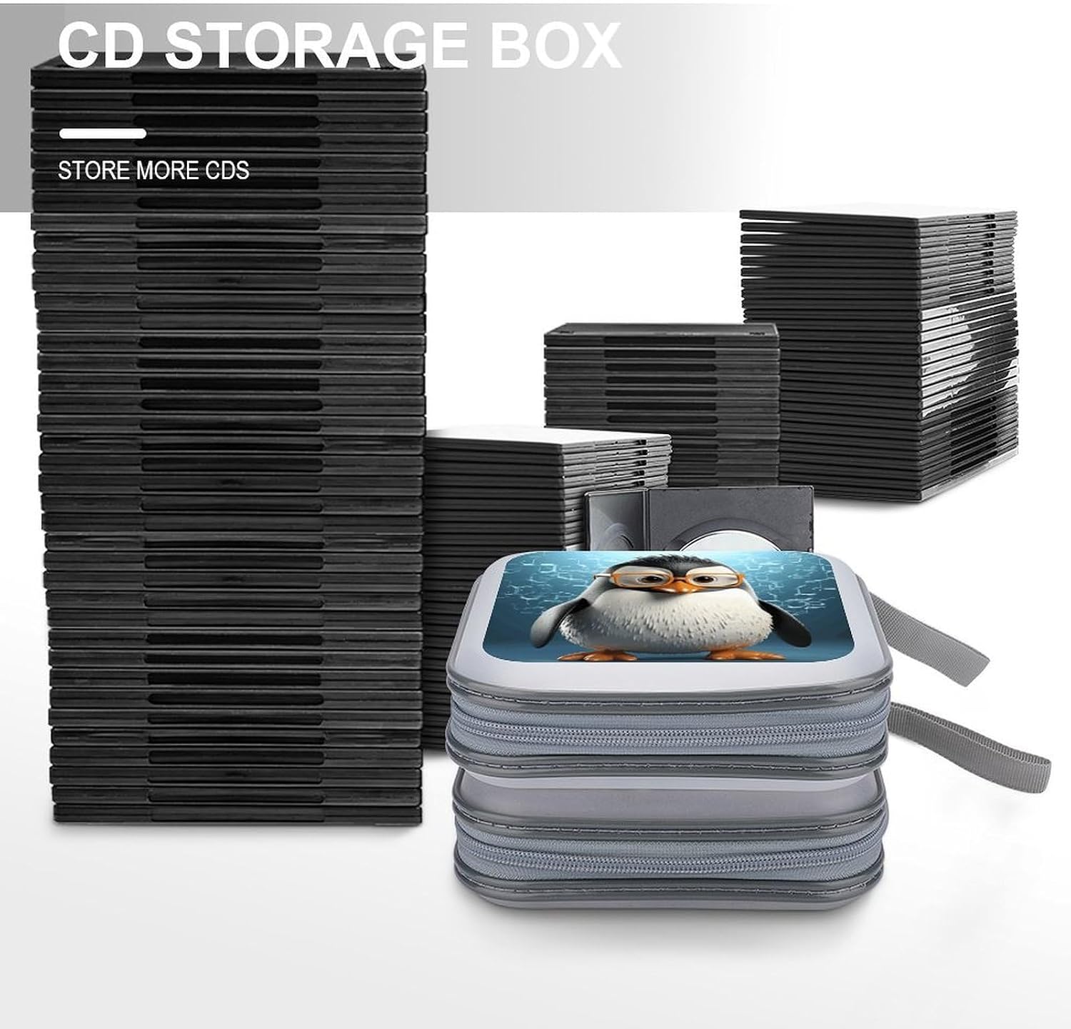 Penguin with Glasses DVD Case 40 Capacity Protective Storage Organizer Binder Booklet Album Portable Disc Wallet Car CD Disk Holder Hard Plastic CD Cases CD DVD Case Holder
