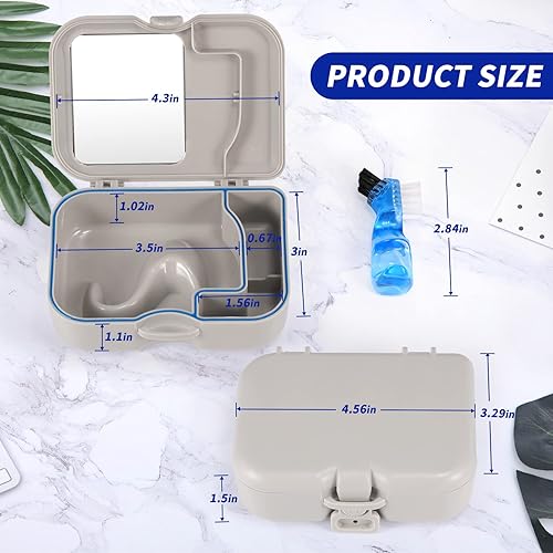 Miniatura 2 de Annhua Caja de baño con espejo y cepillo de limpieza, contenedor de dentadura con retenedor de cepillo, estuche de limpieza, protector bucal,