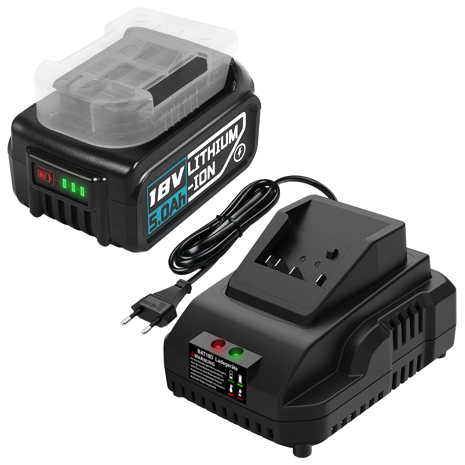 Ersatzakku für Bosch Akku 18v 5000mAh,Kompatibel Bosch Professional 18v GBA Akku + Schnellladegerät BAT18D