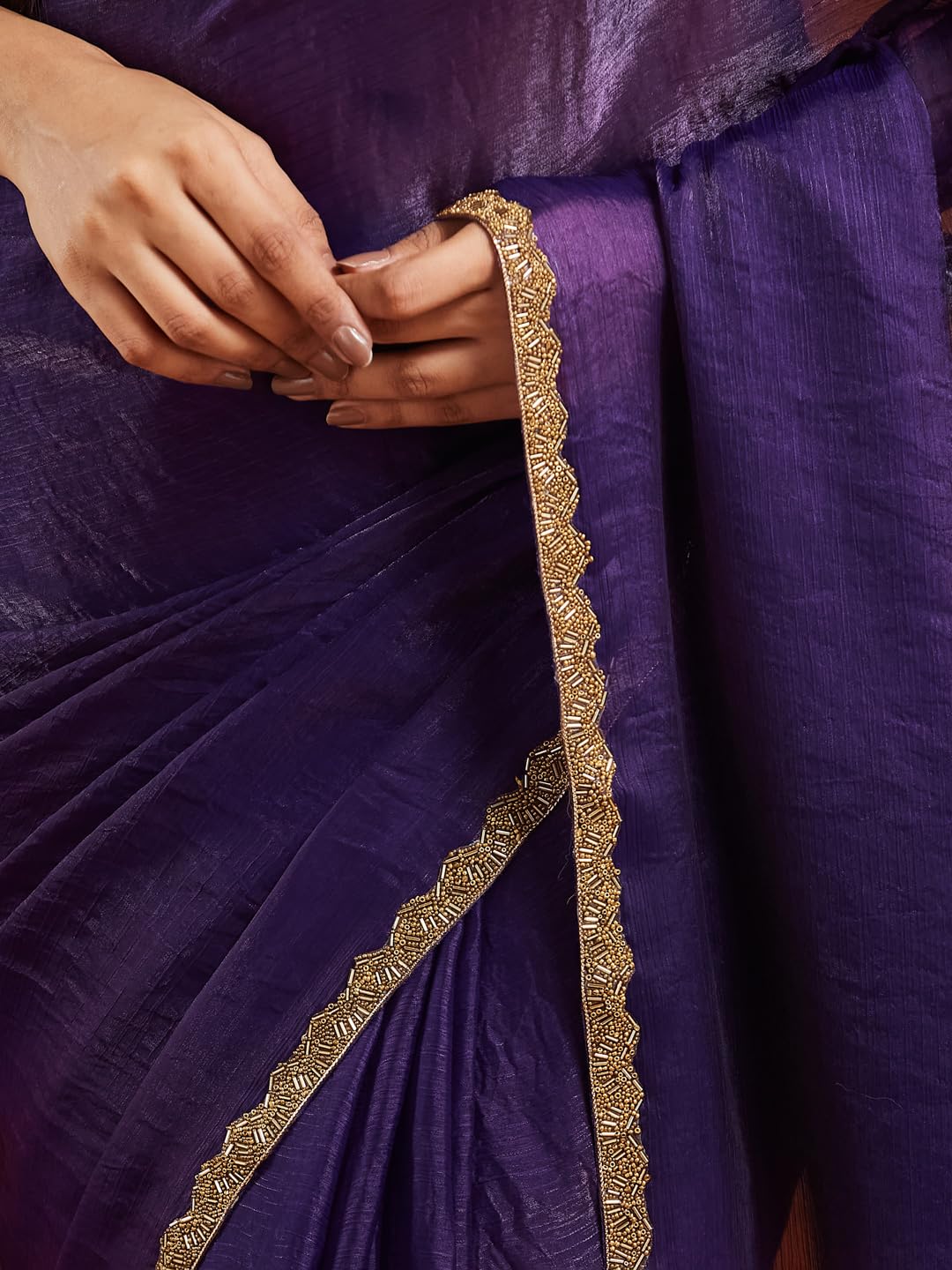 LOROFY Women's Two Tone Fendy Chiffon Saree (Lavender) - Image 6 thumbnail