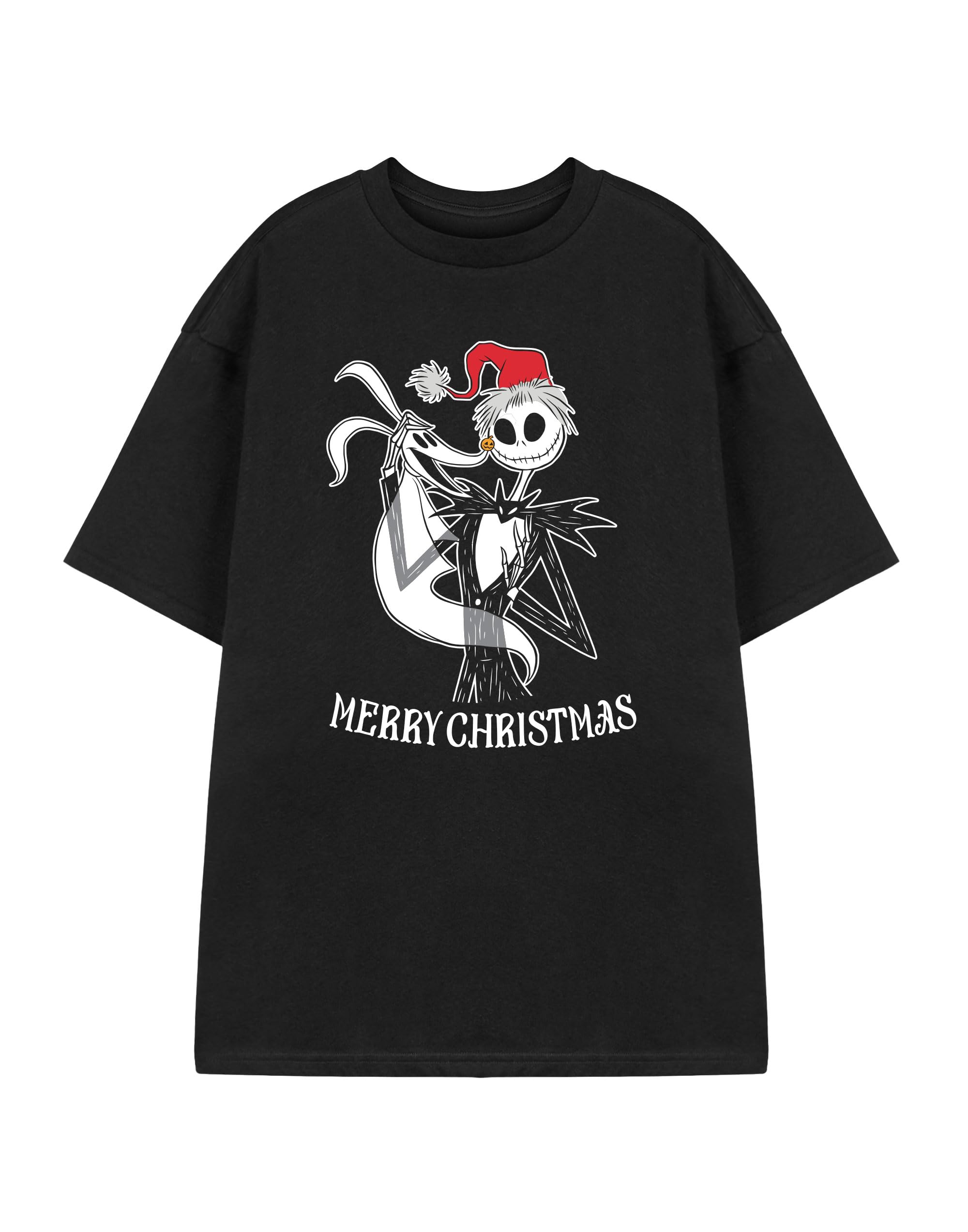 Disney The Nightmare Before Christmas Unisex Kids Black Short Sleeved T-Shirt | Jack Skellington Merry Christmas Graphic Tee | Holiday Greeting Crew Neck Top | Christmas Theme Children's Clothing