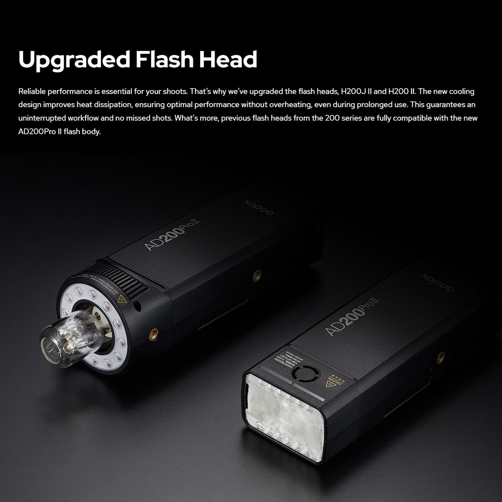Godox AD200ProII Verbesserter TTL 200 W Blitzköpfe mit Bi-Einstelllicht | 500 Blitze, 1/8000 s HSS, 5800 ± 200 K, 0,01–1,8 Sekunden Ladezeit, Leistungsregelung in 1/512-Stufen, Farbsignalleuchte