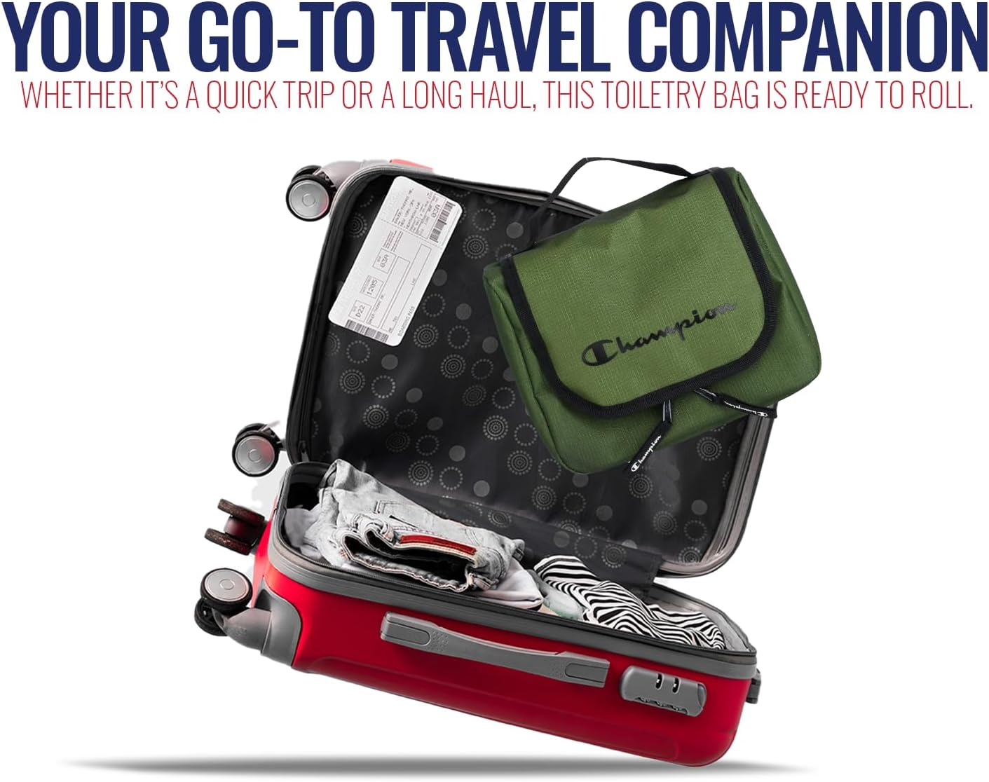 Champion Travel Hanging Toiletry Bag for Women Men Travel Size Toiletries with Hook - Lightweight Makeup Bag Bathroom Accessories Shower Organizer Camping Essentials - Chive