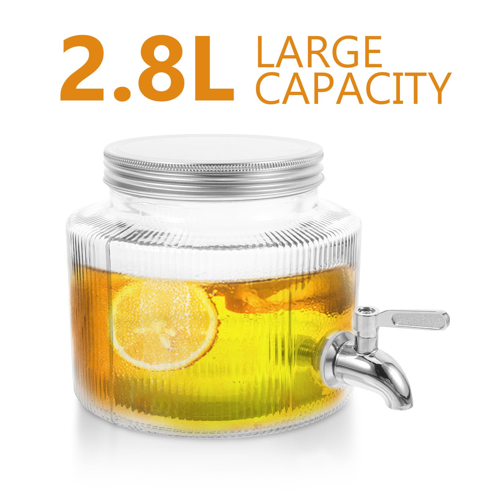 Dispensador de Jarra de Agua Fría para Refrigerador, Vidrio Transparente Grifo, Capacidad Amplia para Jugos, Cócteles y Bebidas Frías en Eventos Familiares