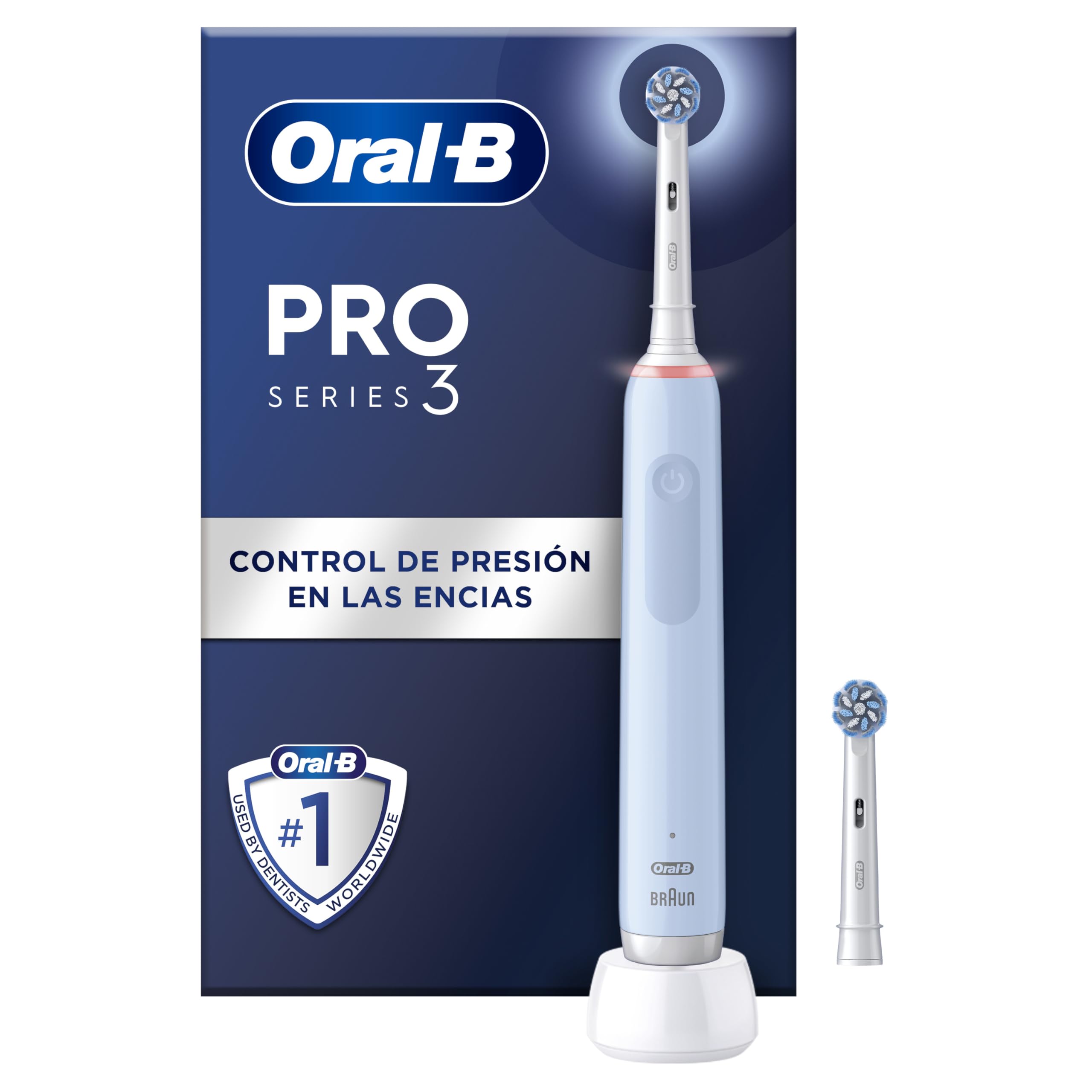 Oral-B Pro 3 3000 Cepillo de Dientes Eléctrico con Mango Recargable y 2 Cabezales, Diseñado por Braun, Regalos Originales para Mujer y Hombre - Azul GreenCircle Certified: Certified Environmental Facts Label