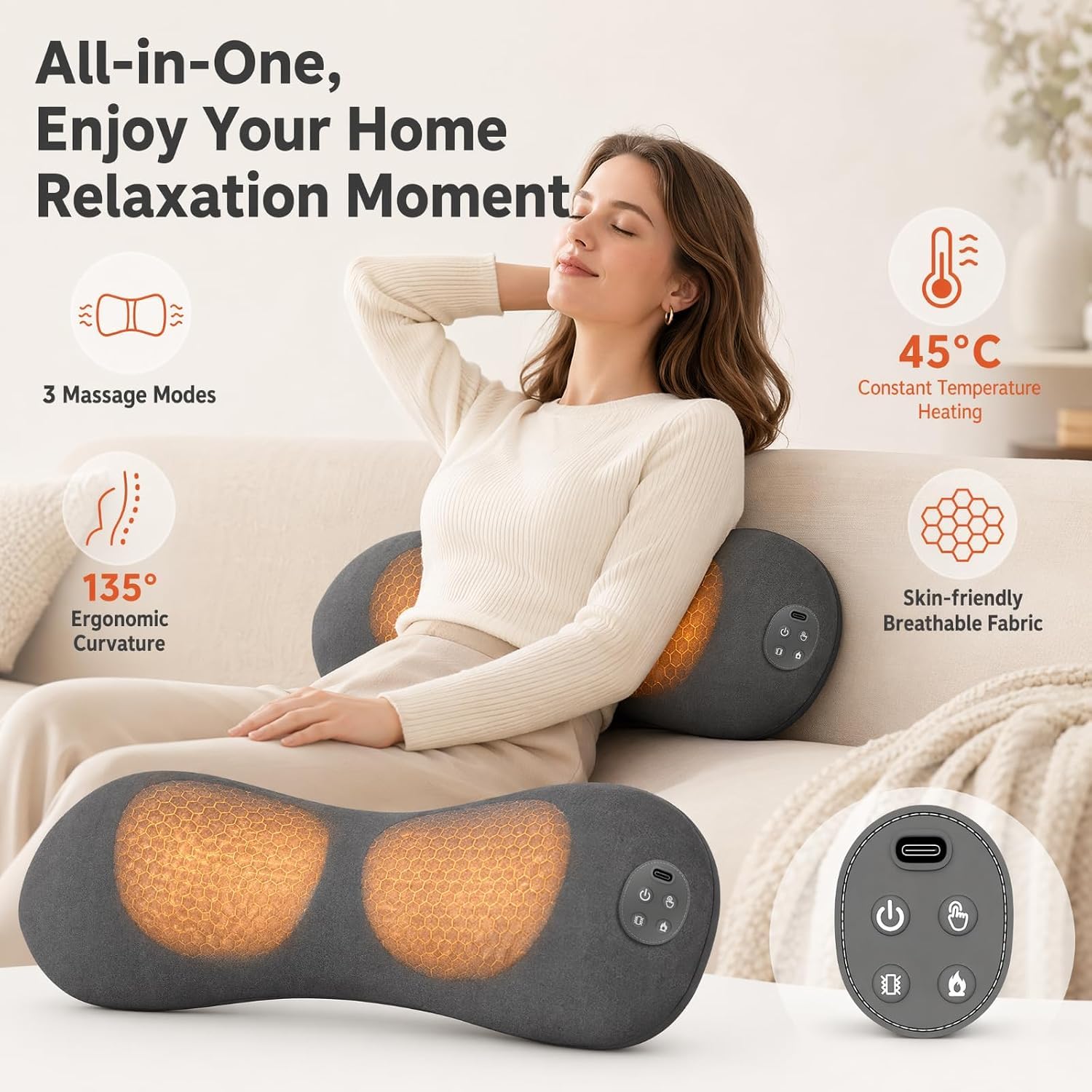 3-in-1 Rückenmassagegerät, Massagegerät mit Wärme Vibration & Dehnung | Rücken Massage Gerät, Nackenmassagegerät, Ergonomische Rückenstütze für Nacken, Schultern und Rücken Büro Zuhause Reise