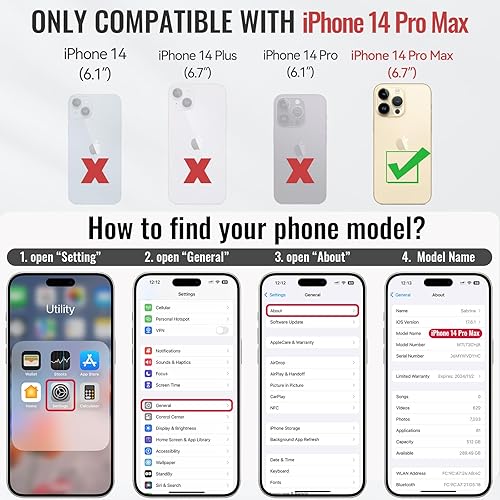 Miniatura 2 de Defencase Funda compatible con iPhone 14 Pro Max con tarjetero de bloqueo RFID para mujeres y hombres, correa magnética de piel sintética con cierre