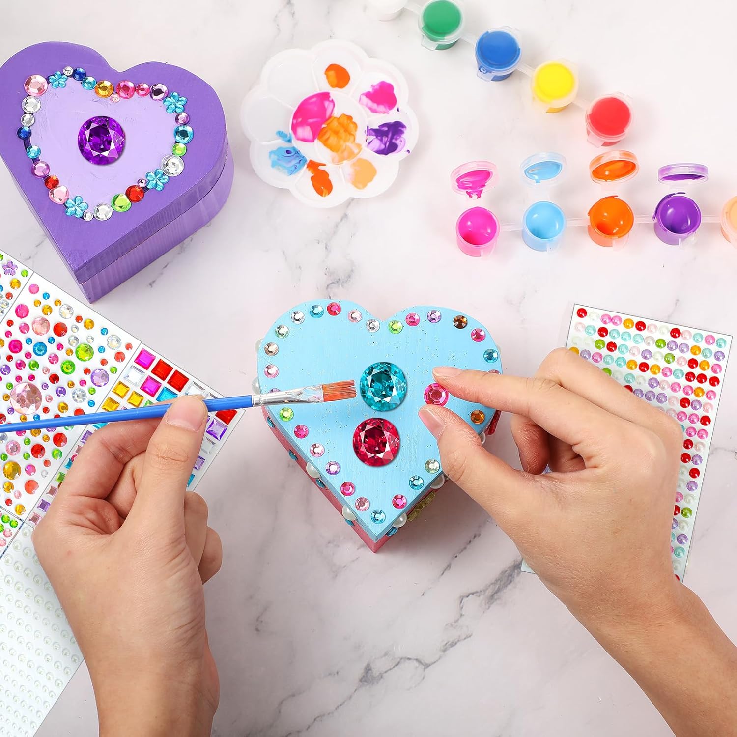 Kigley 6 Sets Paint Your Own Heart Box Kit DIY Wooden Jewelry Box Unfinished Heart Shaped Boxes Valentine's Day Painting Arts Gift Crafts for Kids Girls Toddler Ages 3-12 Year Old