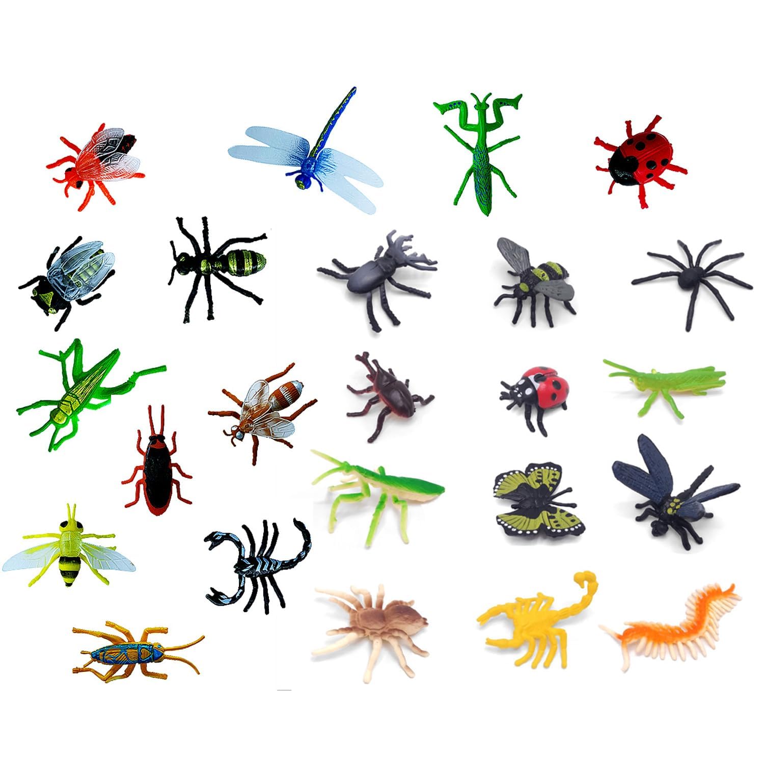 KTJEGE 24 Pcs Bugs Toys,Bugs Toys Plastic Insects Toy Realistic Small Insect Dragonfly Model Bee, Minibeasts for Halloween Decoration,Cosplay Party, Birthday Presents, Christmas,Collecting Kit