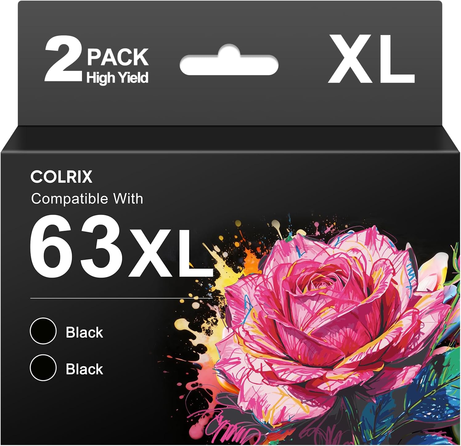 63XL Black Ink Cartridges Compatible Replacement for hp OfficeJet 3830 4650 5200 5220 5255 5258 Envy 4520 4510 4511 4512 4525 DeskJet 1110 1112 2130 2136(2 Black)