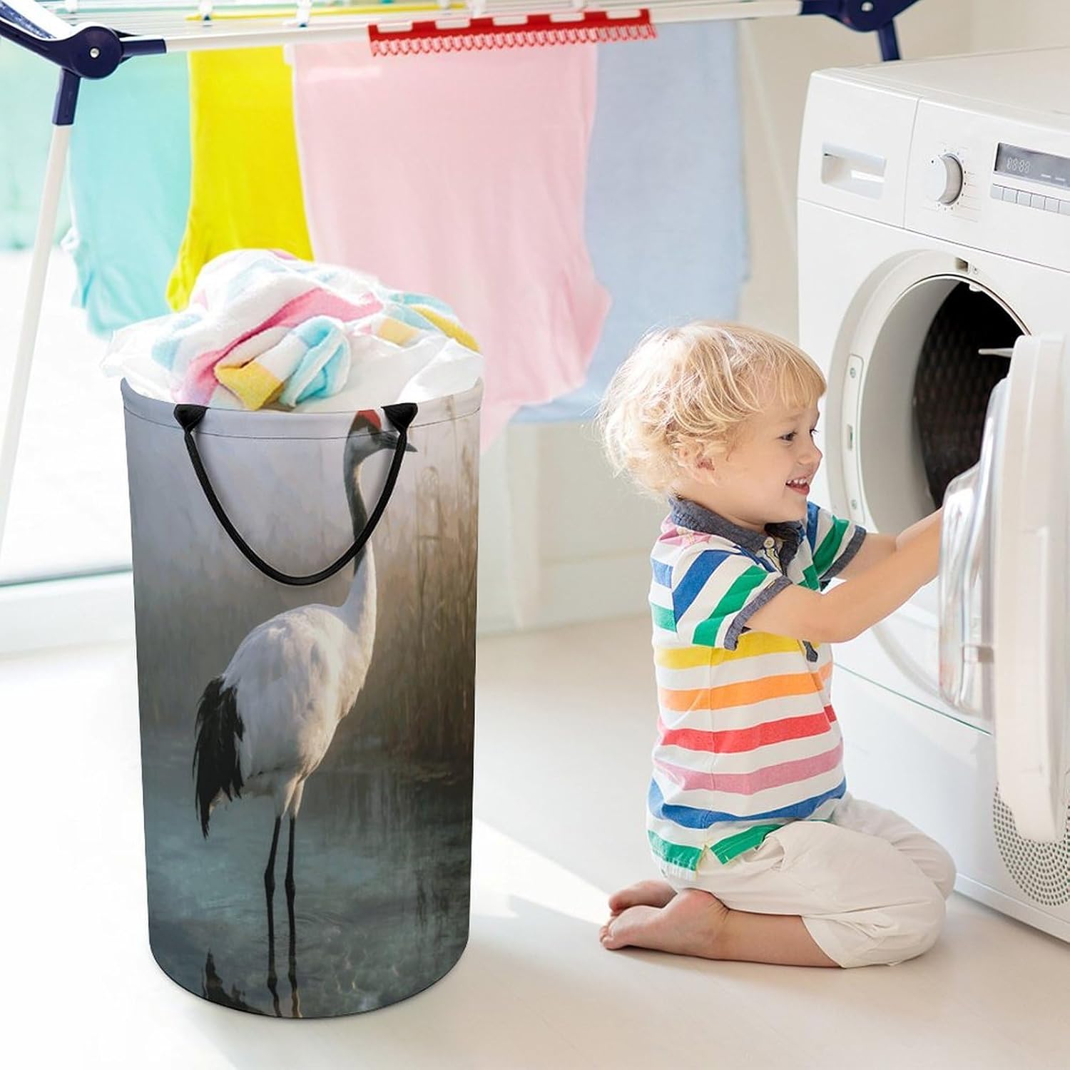 Majestic Crane Laundry Hamper Portable Lightweight Clothes Hampers Fashion Dirty Laundry Storage Basket Large Capacity Foldable Clothes Baskets for Bathroom Bedroom