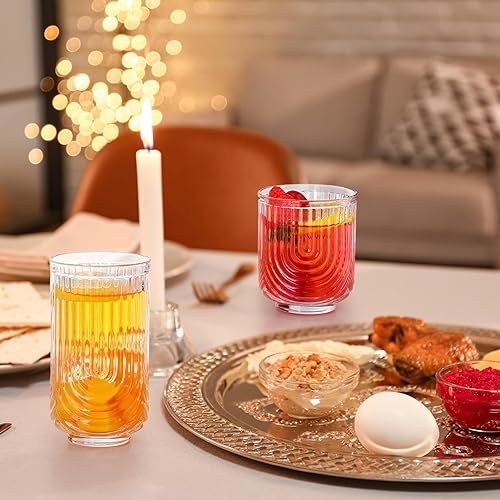 Miniatura 6 de Vesici 8 vasos de cóctel, diseño de arco, cristalería acanalada, vintage, ondulados, para bebidas de agua de whisky, café helado, jugo, leche, 14