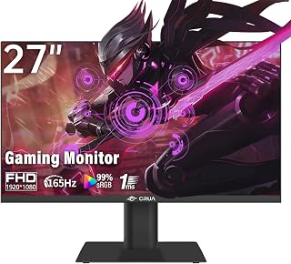 CRUA Gaming Monitor 27 Inch 144HZ/165HZ PC Monitor, Full HD 1080P Frameless Computer Monitor, 1ms GTG with FreeSync, 100% sRGB Colour Circumference, Eye Protection, DP, HDMI