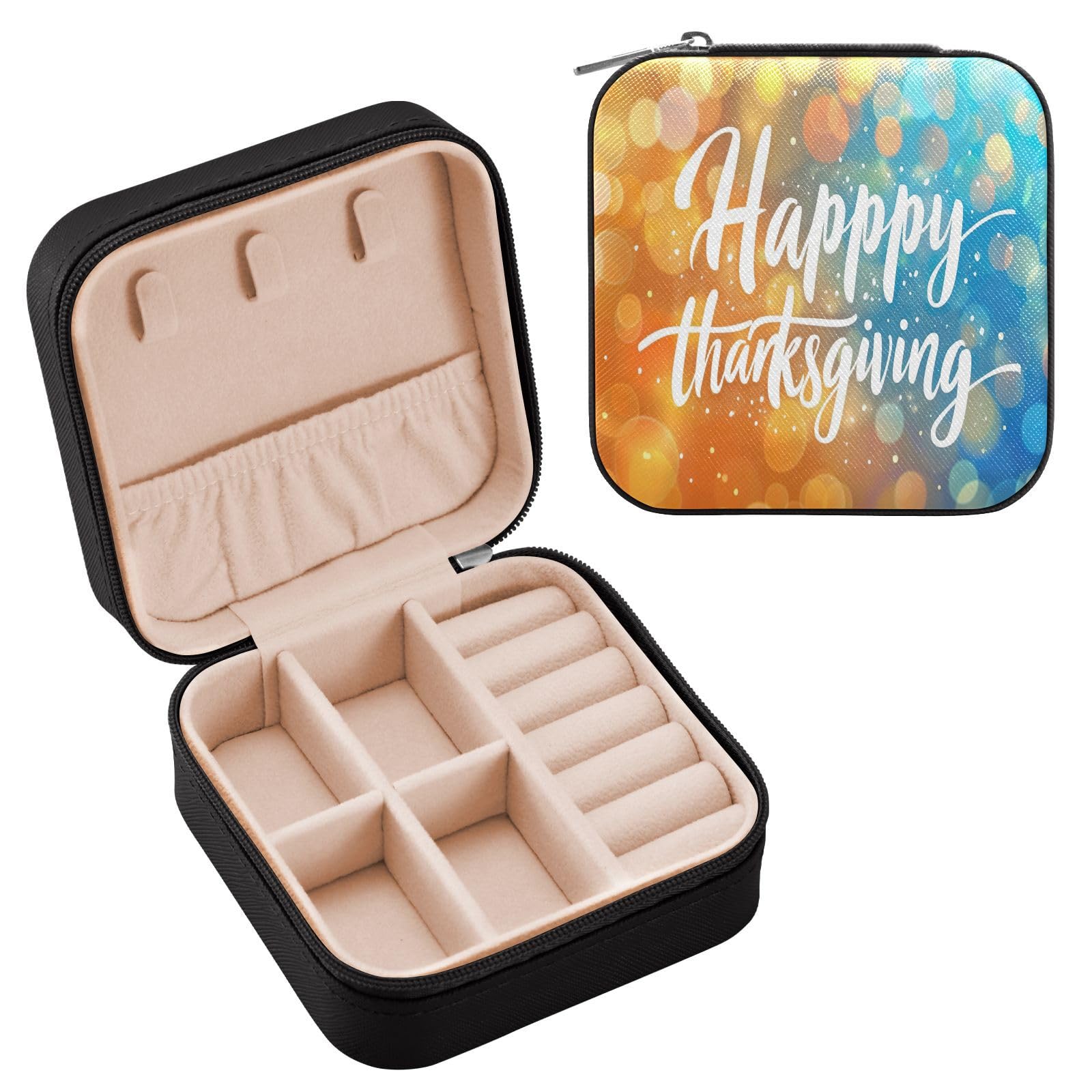 YETTASBIN Happy Thanksgiving Jewelry Box for Teens Girls Women Birthday Christmas Gift Portable PU Leather Jewelry Storage Box