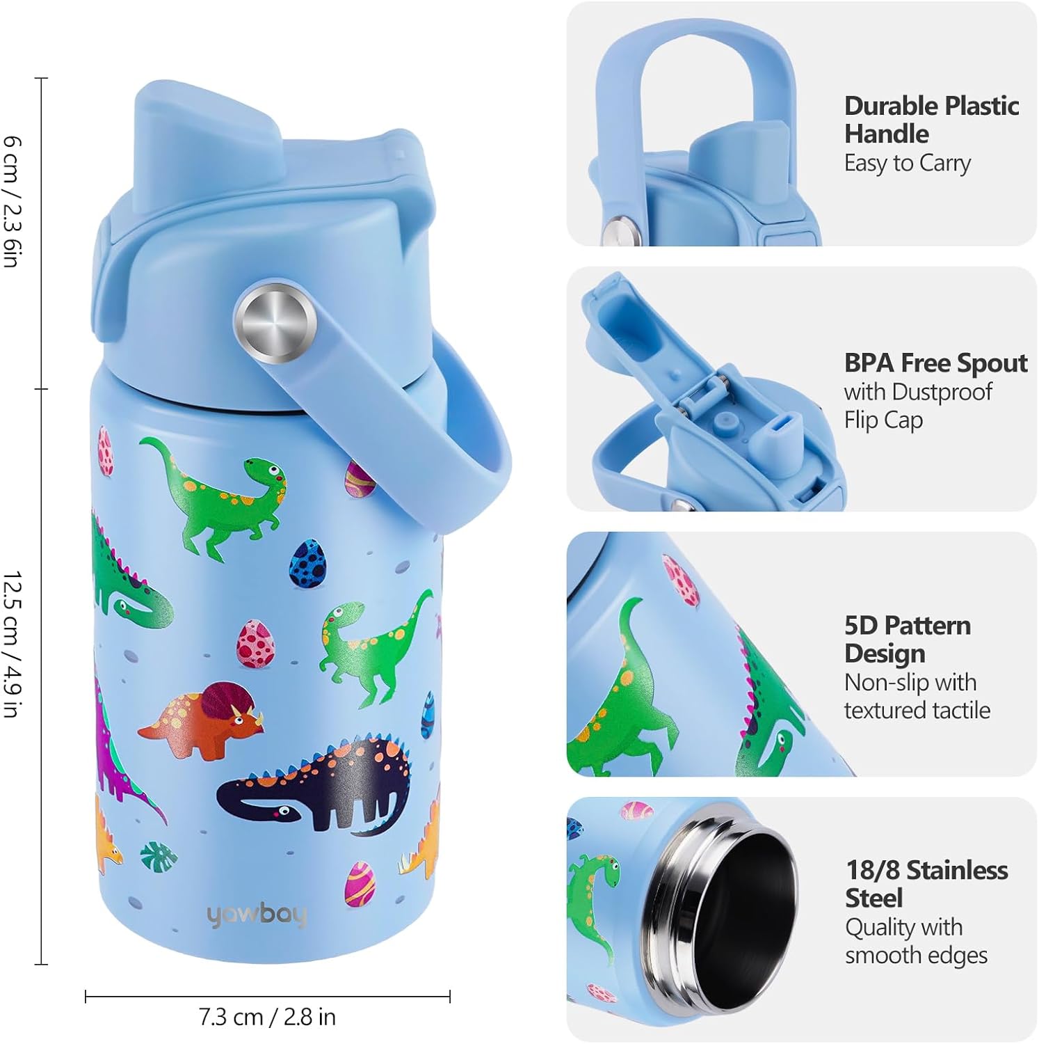 Kids Water Bottle for School 12 oz,Stainless Steel Insulated Water Bottles,Dinosaur Water Bottle for Toddler Boys Girls with Pop-Up Straw-Cap(Dino) - Image 4