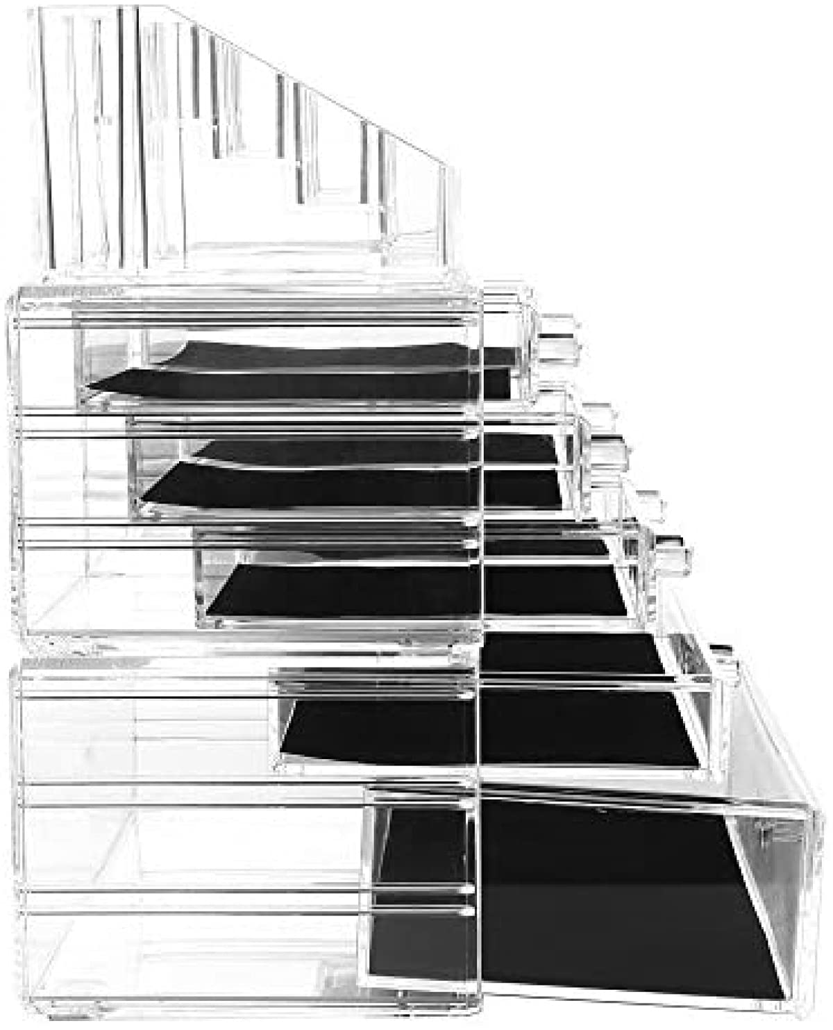 BERTY·PUYI Organizador De Maquillaje Acrílico Cajas De Almacenamiento De Cosméticos con 3 Divisores Extraíbles Organizador De Cosméticos Cajones para Lápiz Labial, Pinceles, Joyería Y Base