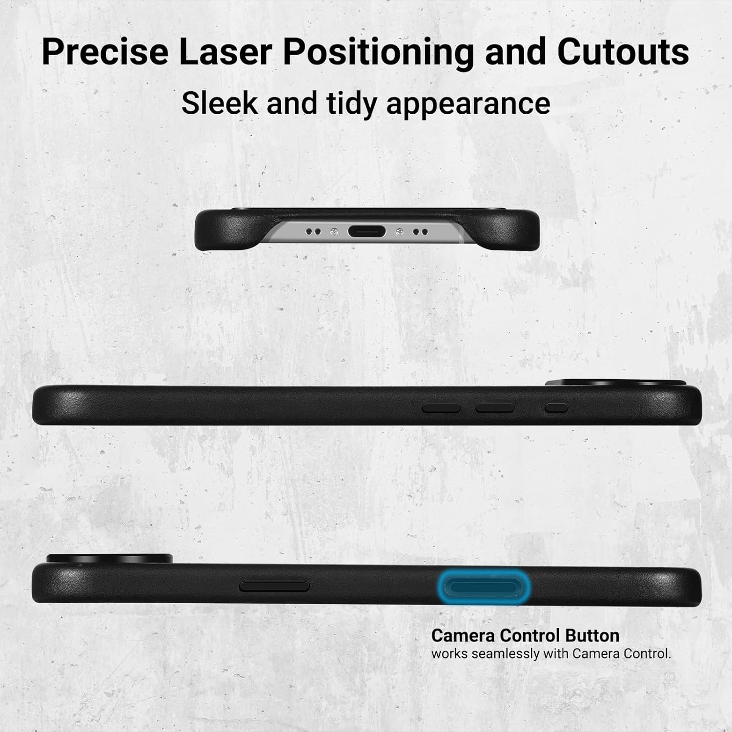 Belemay Handcrafted Full-Grain Vegetable-Tanned Leather Case for iPhone 17 Air, Compatible with MagSafe, Classy Two-Tone Effect, Natural Patina, Camera Control Button, Metal Buttons (6.5"), Black - Image 9