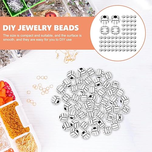 Miniatura 3 de 50 cuentas de silicona de 0.59 pulgadas (0.591 in), cuentas de voleibol acrílicas, cuentas deportivas de agujero grande, cuentas redondas sueltas