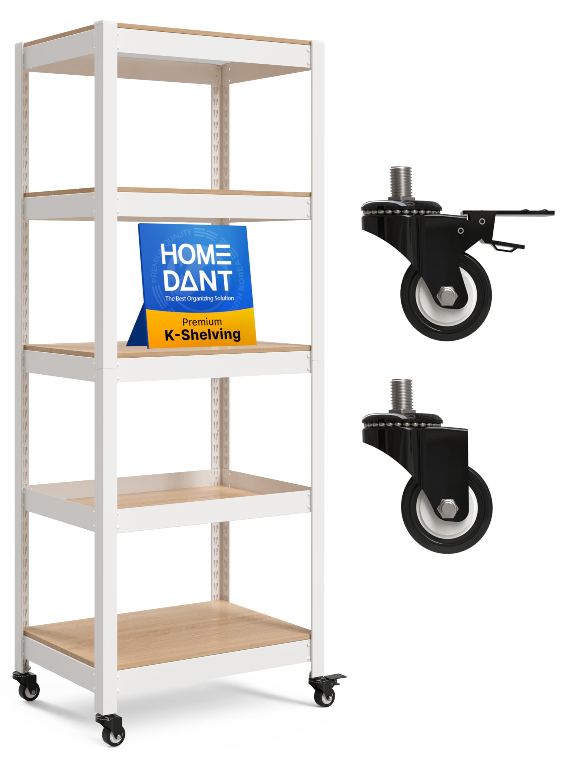 Amazon｜HOMEDANT House ホワイト 幅62cm 5段 キャスター付き収納棚