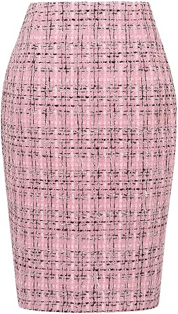 Kinghua Womens Wool Plaid Pencil Skirt Fall Winter High Waisted Slit Bodycon Knee Length Midi Skirt