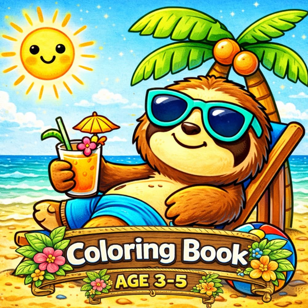 Sloth Adventure Coloring Book: Fun, Cute & Easy Sloth Designs for Kids – Holidays, Jobs, Sports & Everyday Adventures