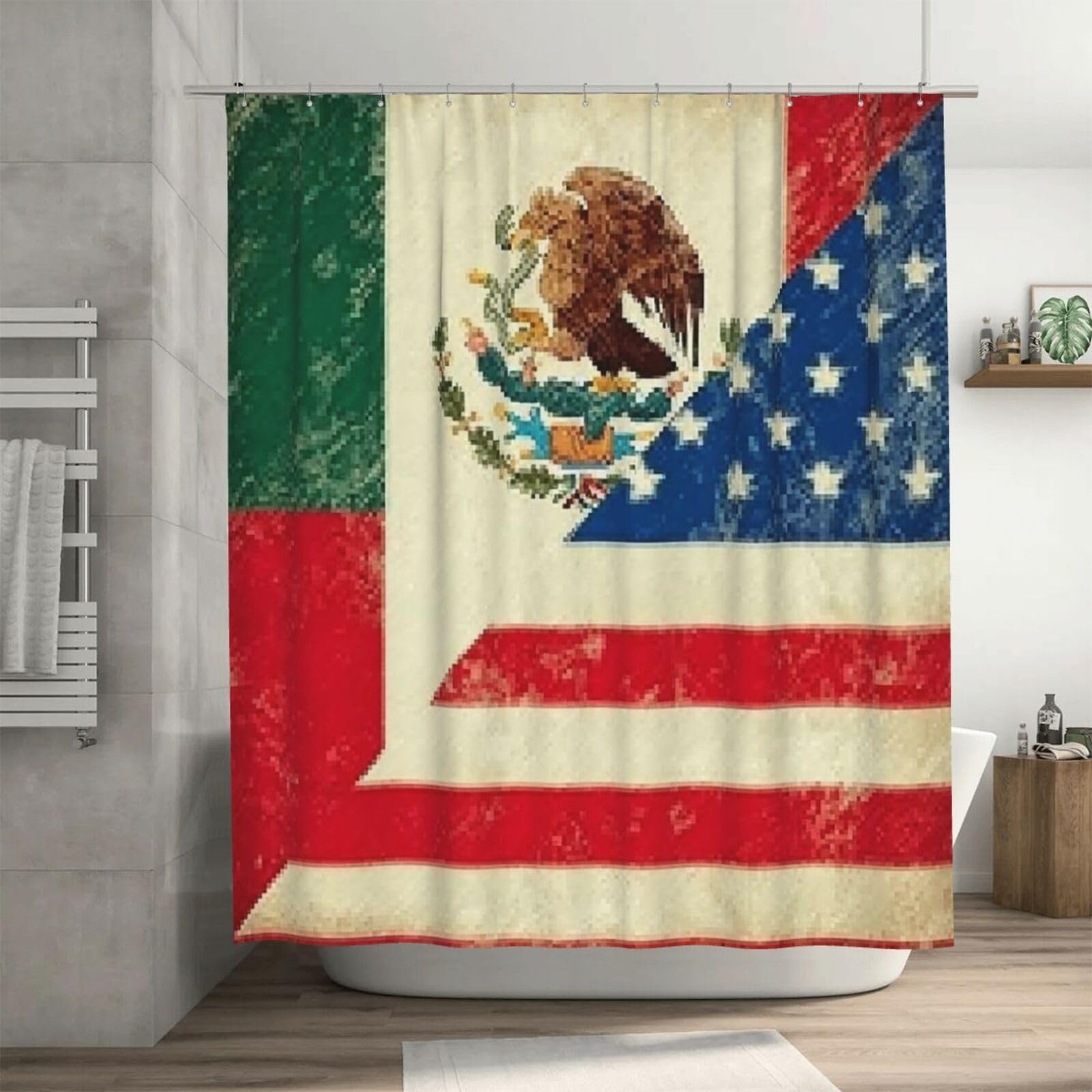 Rideau de douche drapeau américain Mexique pour une décoration de salle de bain rustique et moderne
