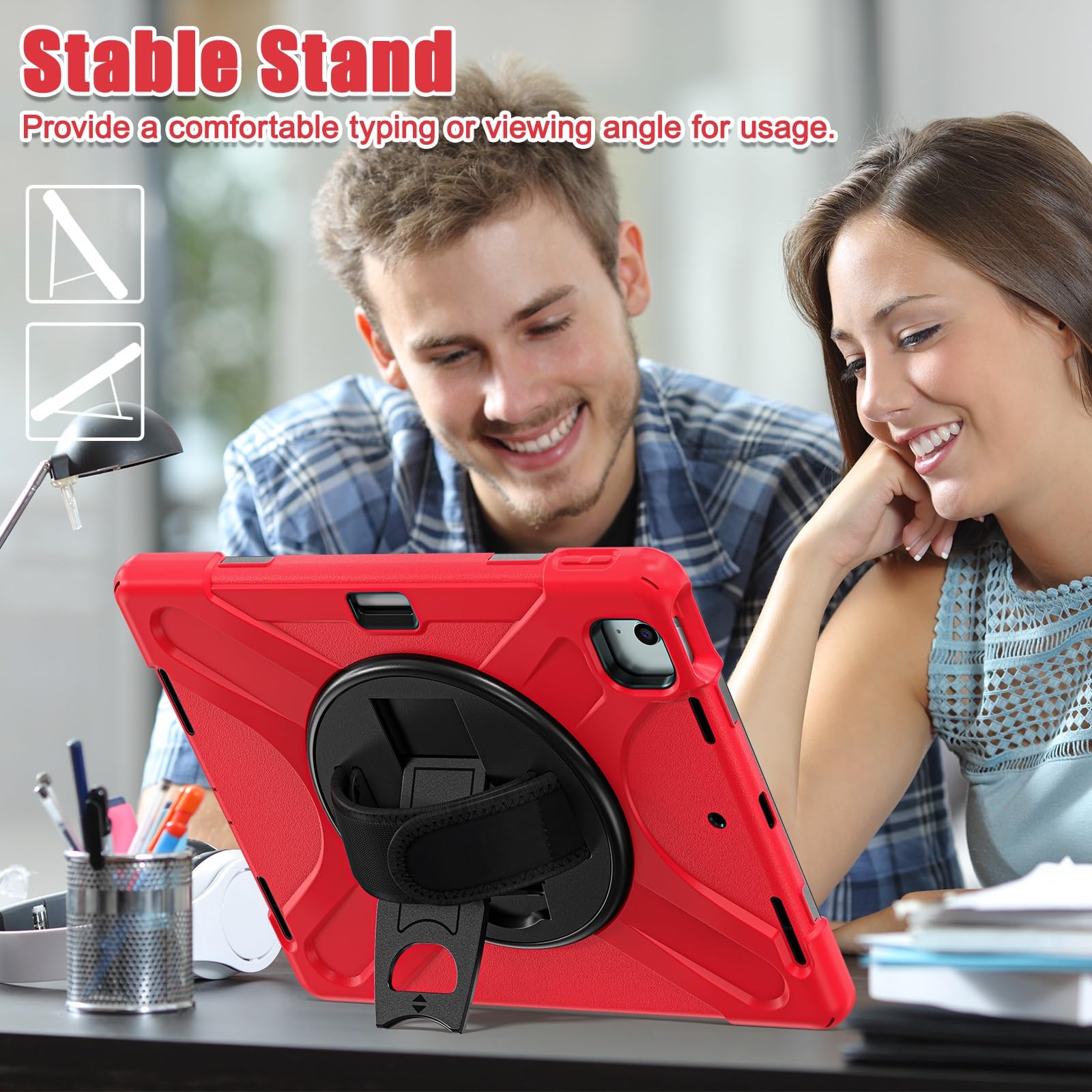 Custodia per tablet per iPad Air 13 pollici M2 (2024), resistente, robusta, antiurto, custodia protettiva con portapenne, tracolla protettiva per bambini, in silicone, per iPad Air 13 (rosso)